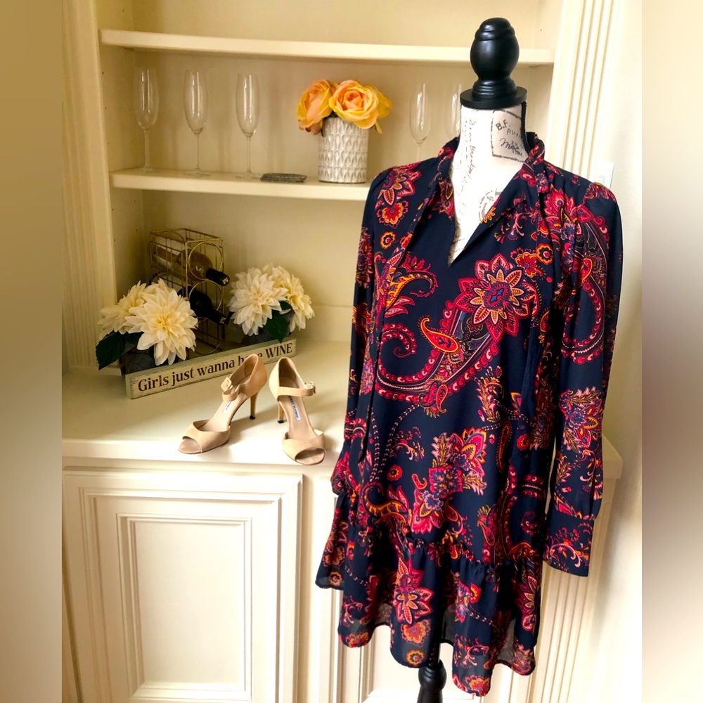 Anne Taylor Loft Long Sleeve Paisley Dress- Size XS